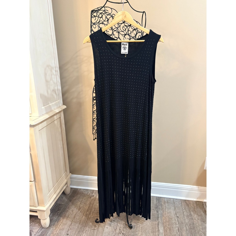 Corral Baddie Rocker Fringe Black Studded Midi Dress Made in USA  L